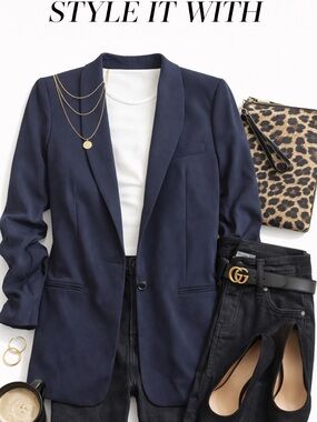 Skies Are Blue Dark Navy Open Blazer with Tailored Seams